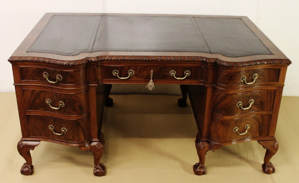 Mahogany Chippendale Style Pedestal Desk