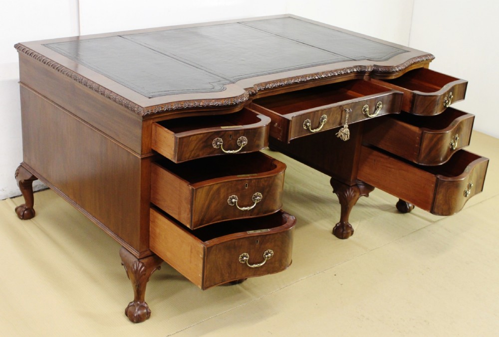 Mahogany Chippendale Style Pedestal Desk View IV