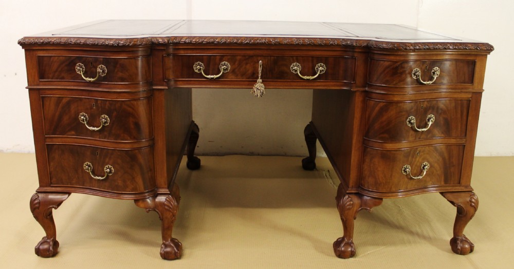 Mahogany Chippendale Style Pedestal Desk View XV