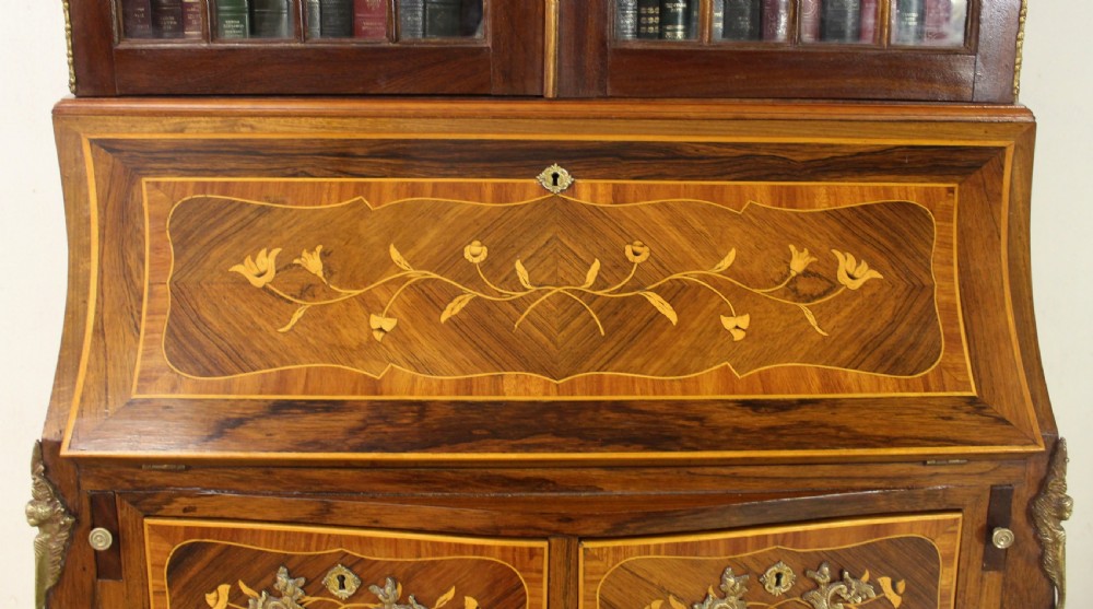 French Rosewood Marquetry Bureau Bookcase View XVI
