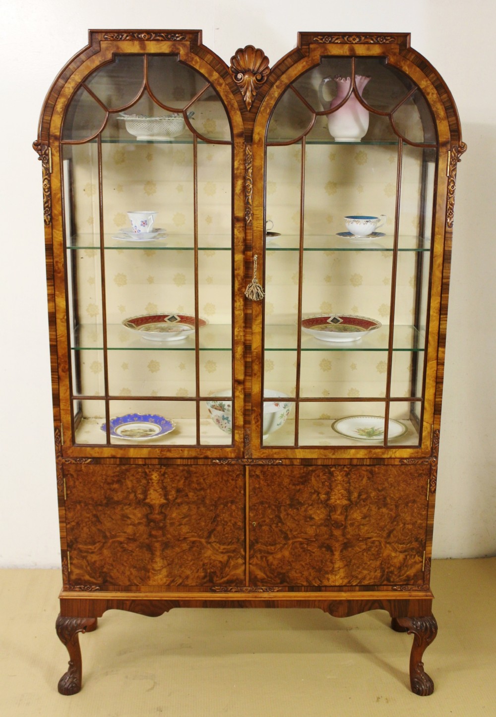 Burr Walnut Dome Topped Display Cabinet
