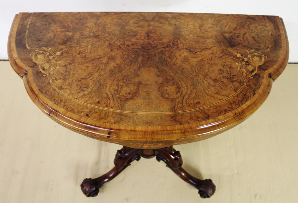 Victorian Inlaid Burr Walnut Card Table View IV