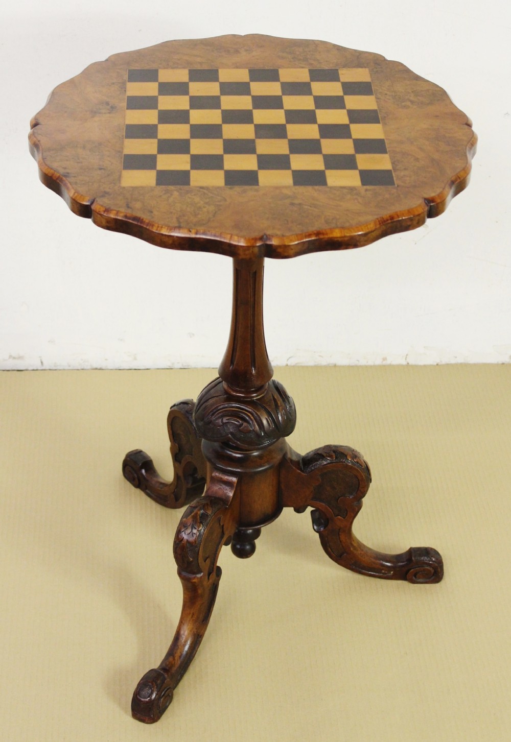 Victorian Burr Walnut Chess Top Table