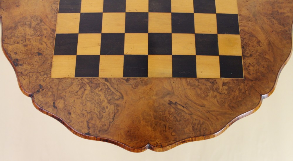 Victorian Burr Walnut Chess Top Table View XII