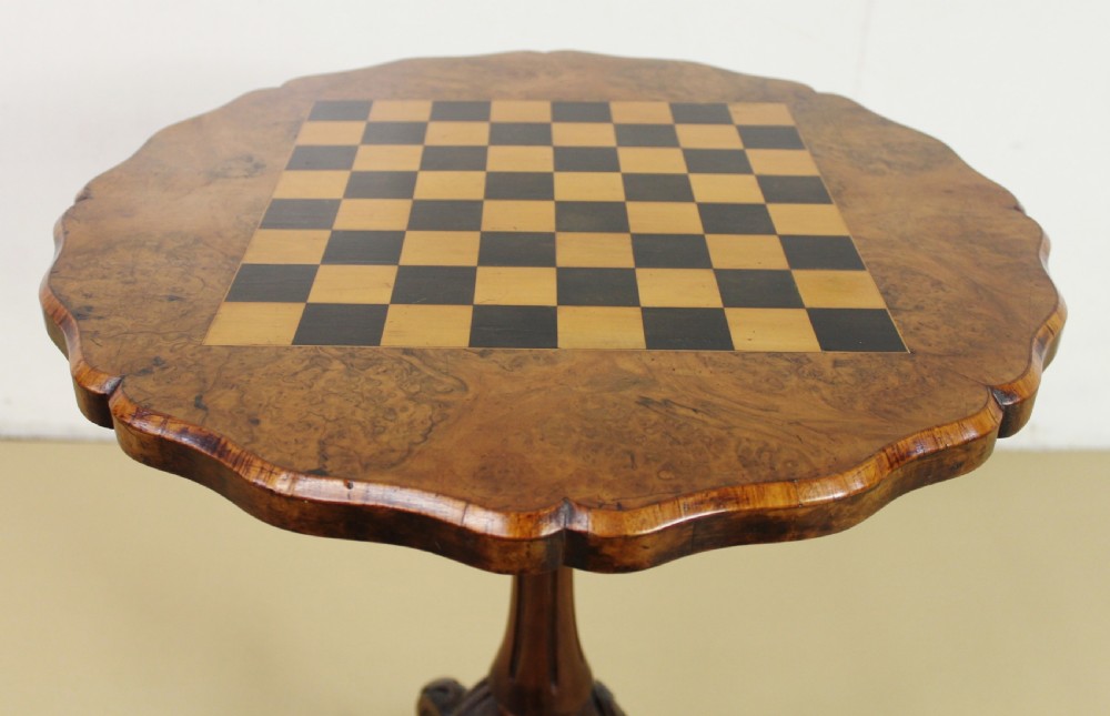Victorian Burr Walnut Chess Top Table View XIII