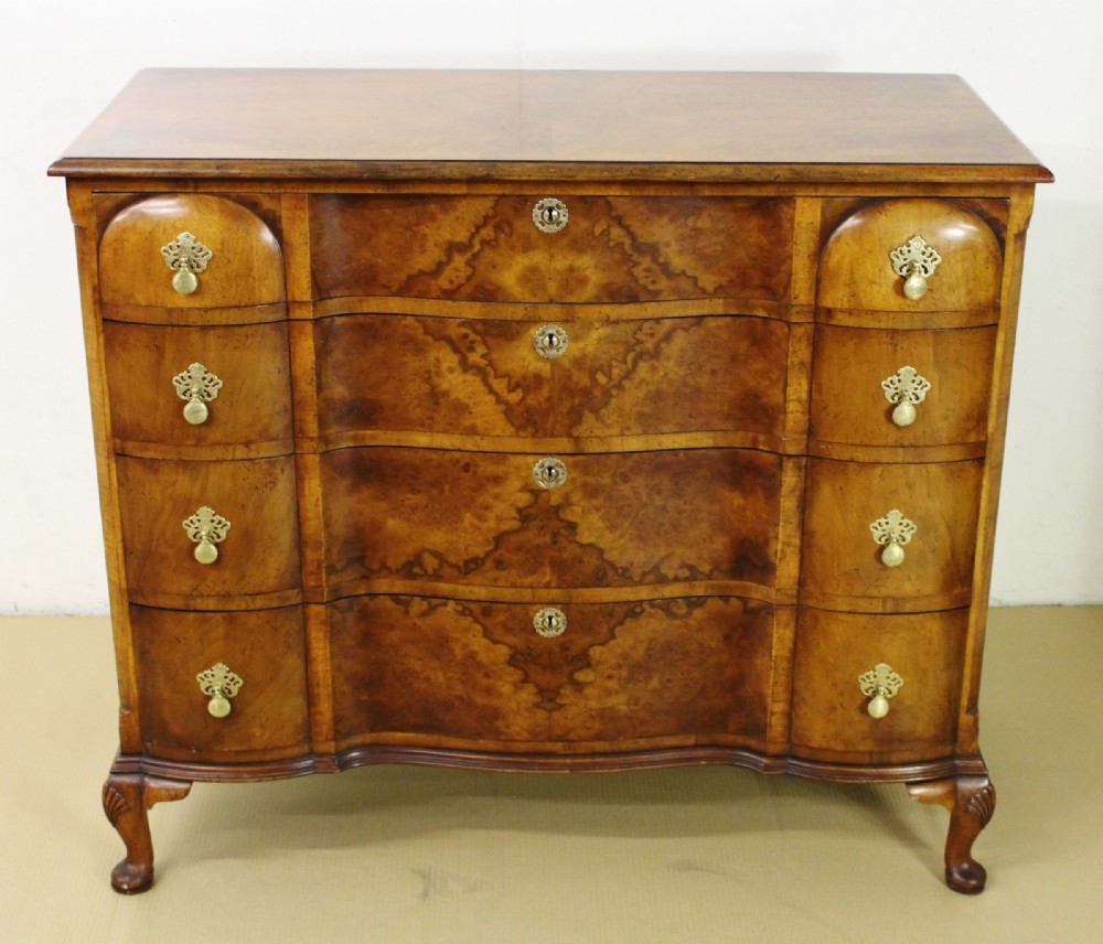 Burr Walnut Queen Anne Style Chest of Drawers