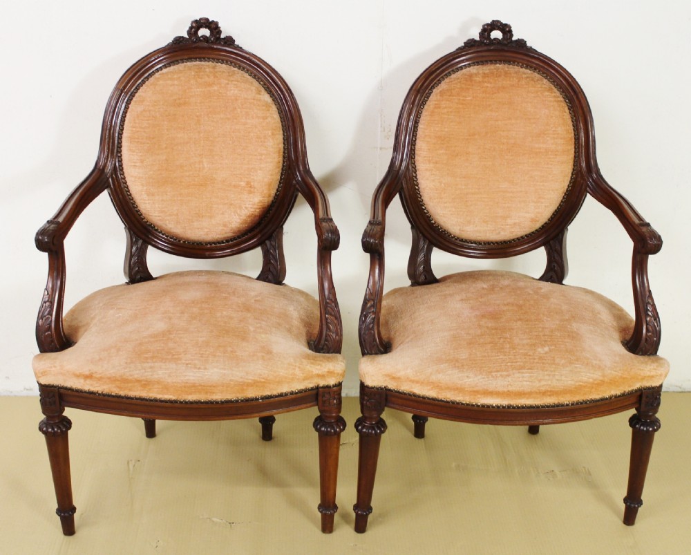 Pair of French Mahogany Upholstered Armchairs View VII
