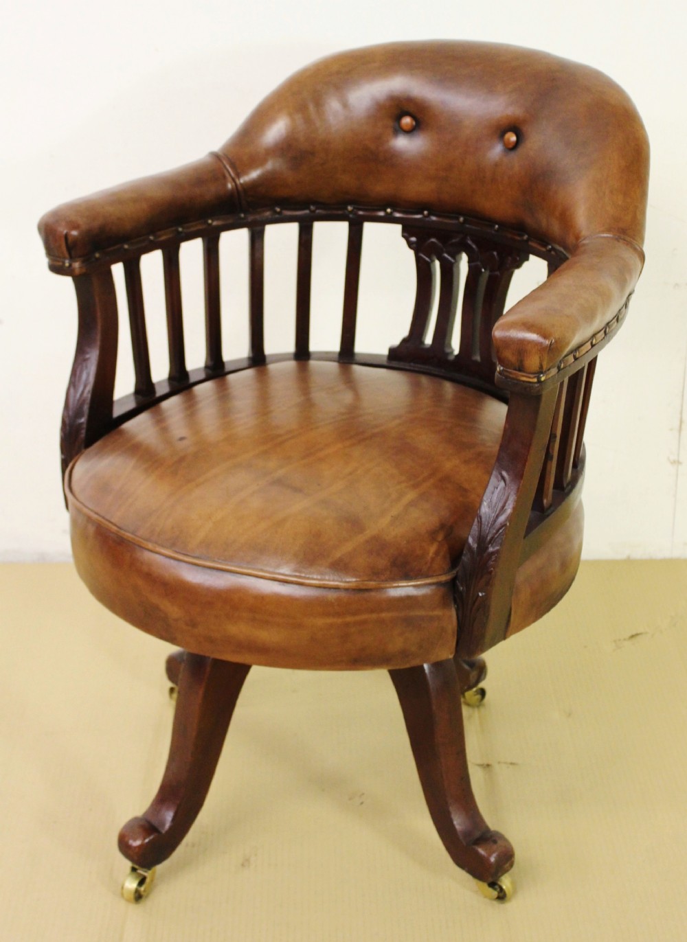 Victorian Leather Upholstered Revolving Desk Chair