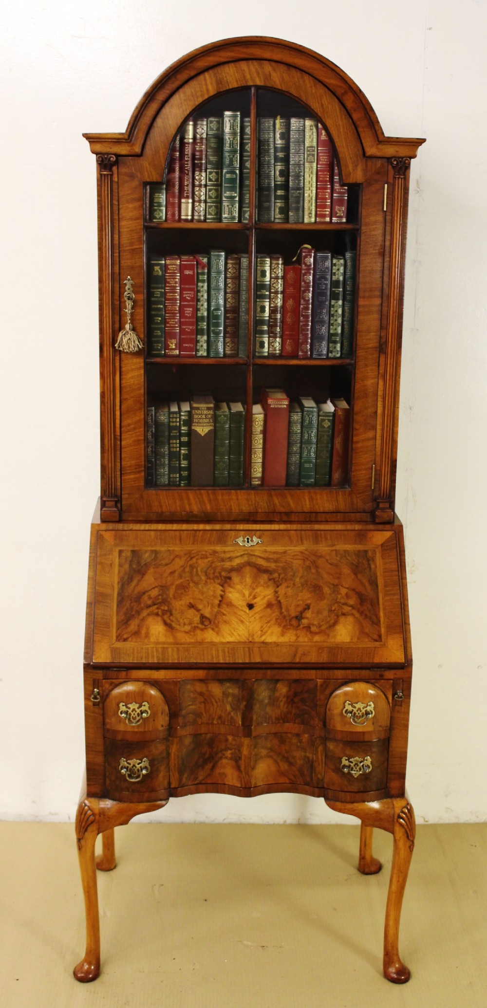 Domed Top Burr Walnut Bureau Bookcase
