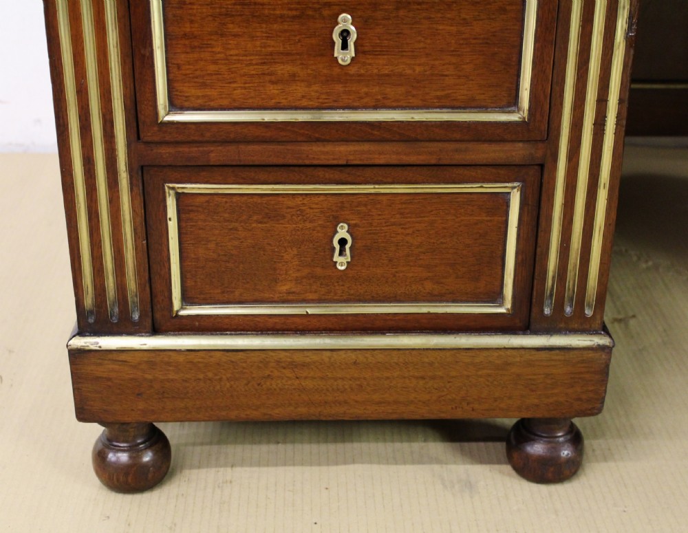 French Mahogany and brass Inlaid Pedestal Desk View VIII