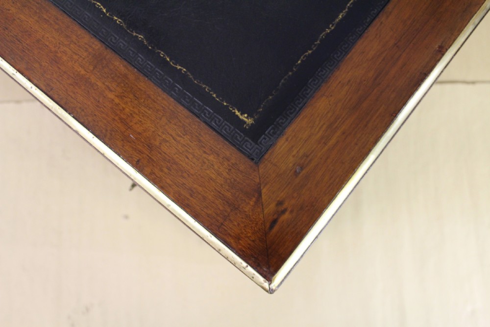 French Mahogany and brass Inlaid Pedestal Desk View XXI