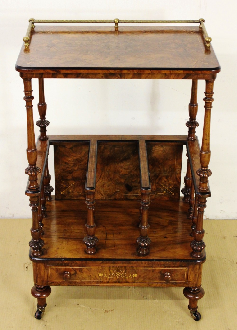 Victorian Inlaid Burr Walnut Canterbury Whatnot