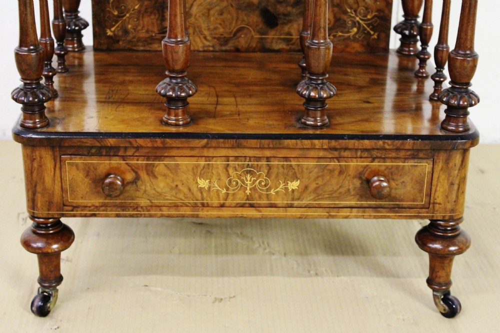 Victorian Inlaid Burr Walnut Canterbury Whatnot View VII