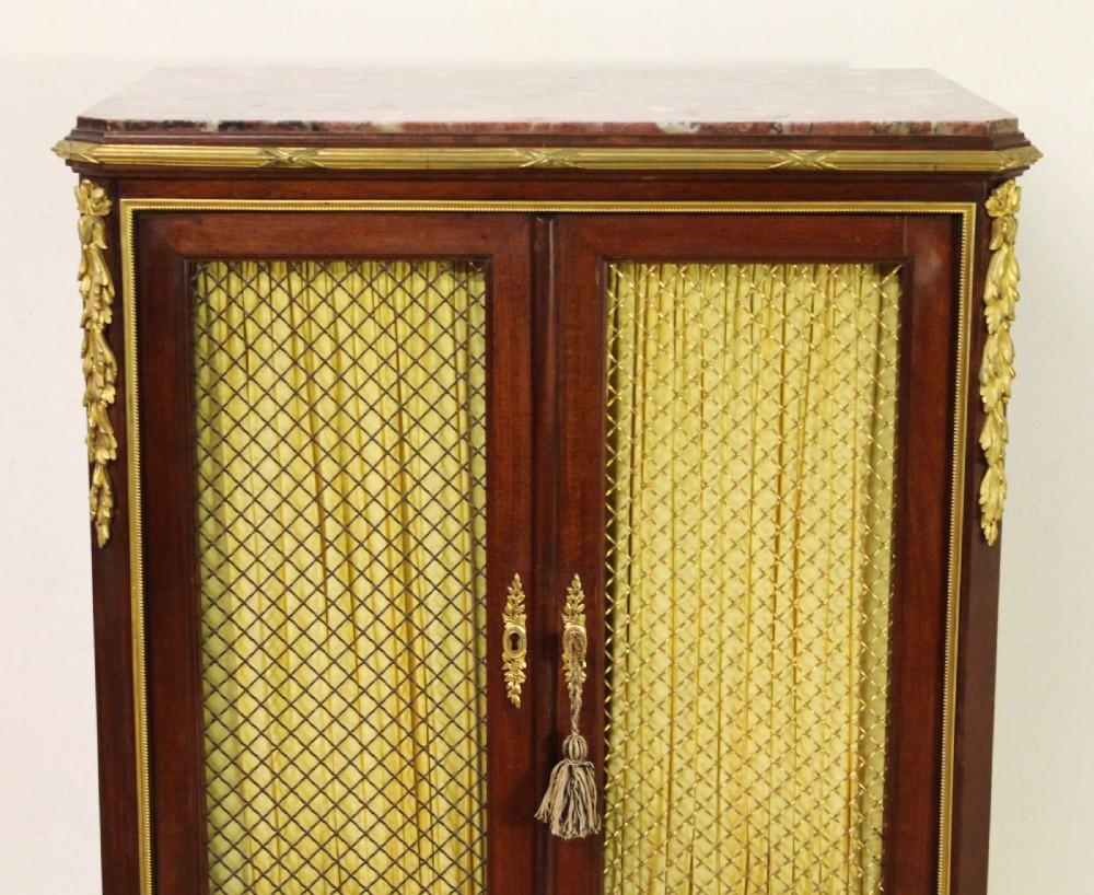 Slender Marble Topped French Mahogany Cabinet View VI