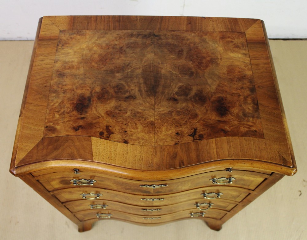 Burr Walnut Serpentine Bachelors Chest of Drawers View III