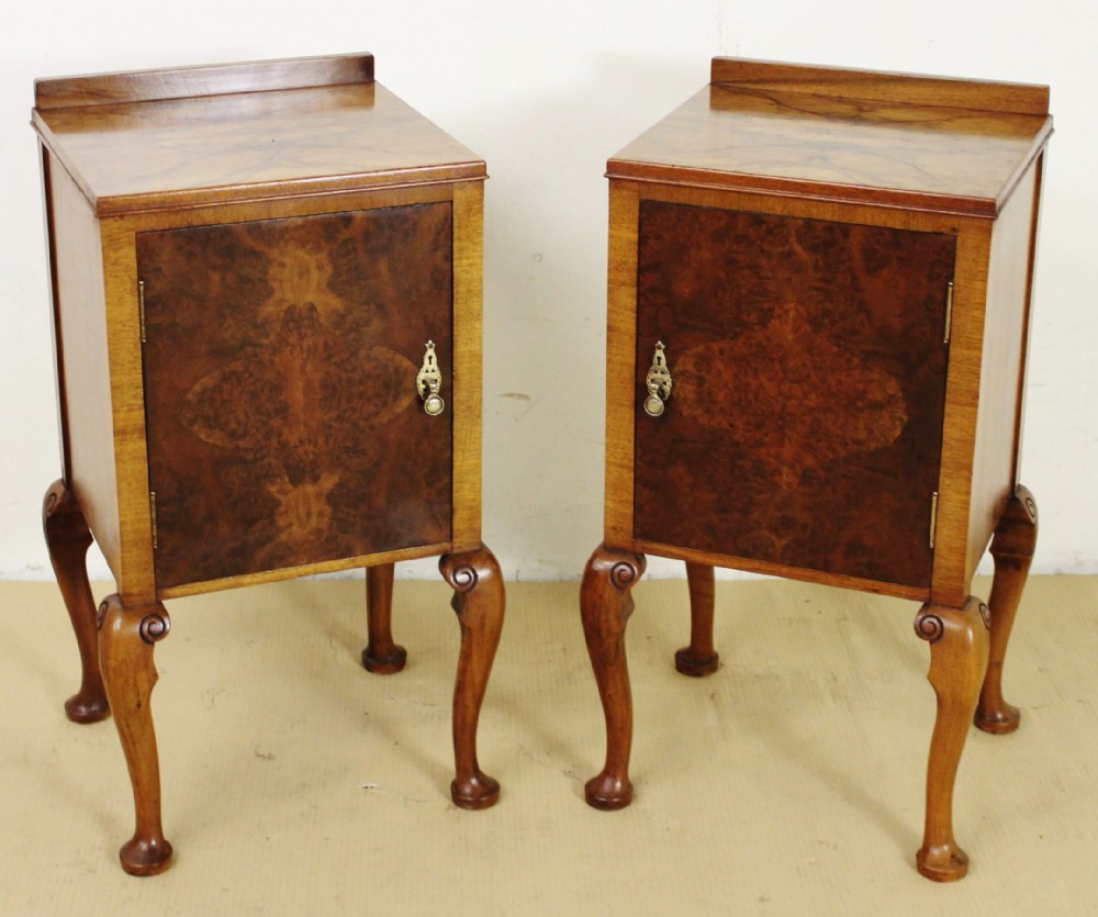 Pair of Burr Walnut Bedside Cupboards