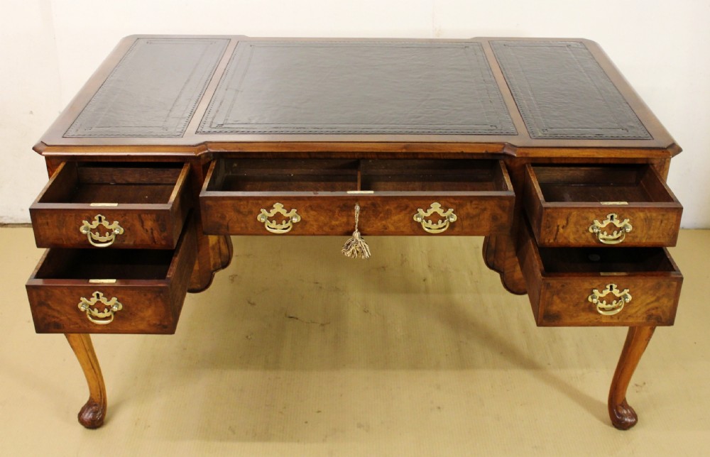 Burr Walnut Partners Writing Desk by Maple and Co. View X