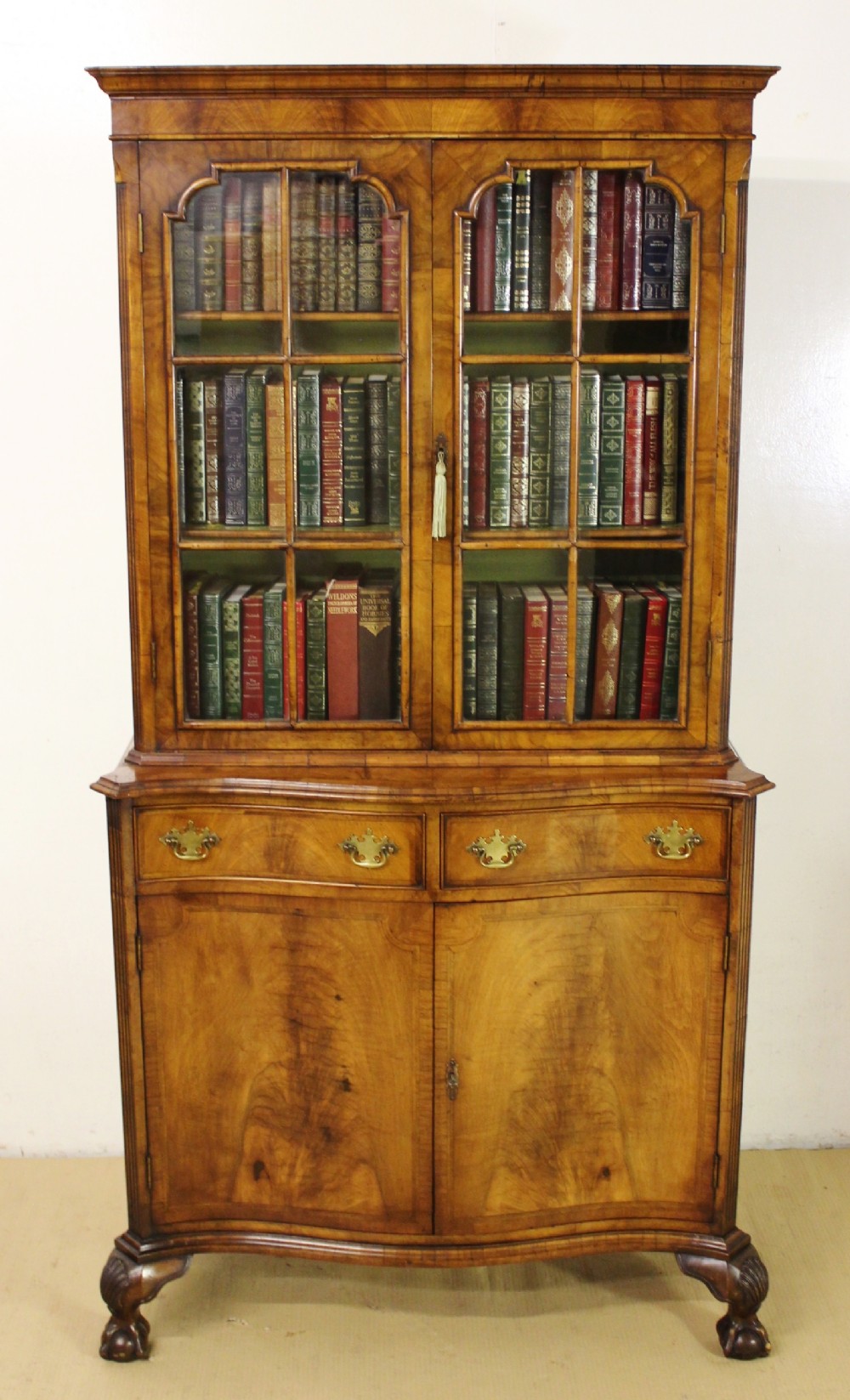 Burr Walnut Serpentine Fronted Bookcase