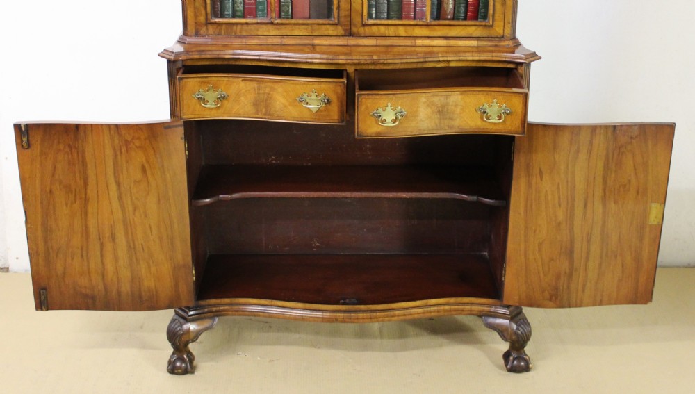 Burr Walnut Serpentine Fronted Bookcase View XVI