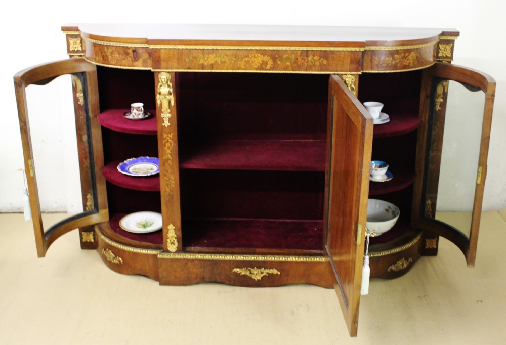 Victorian Floral Marquetry Inlaid Burr Walnut Credenza  View V