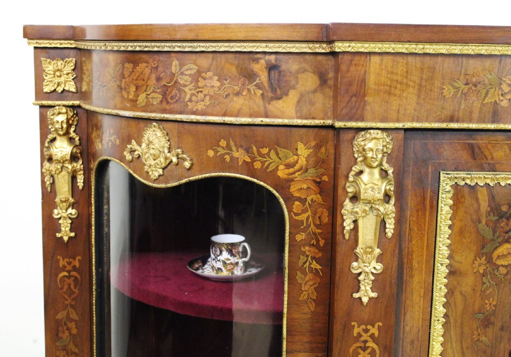 Victorian Floral Marquetry Inlaid Burr Walnut Credenza  View VI