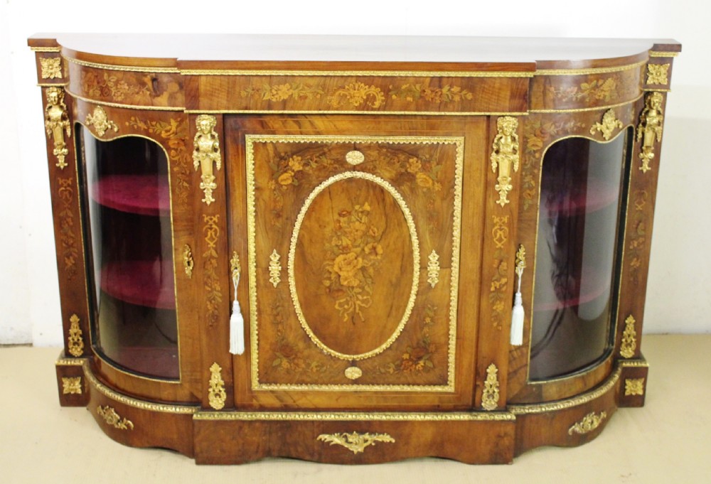 Victorian Floral Marquetry Inlaid Burr Walnut Credenza  View VII
