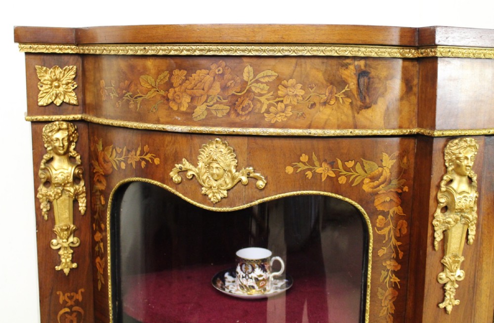 Victorian Floral Marquetry Inlaid Burr Walnut Credenza  View X