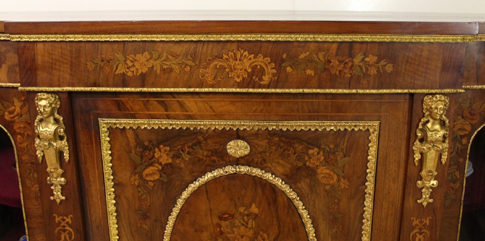 Victorian Floral Marquetry Inlaid Burr Walnut Credenza  View XVII