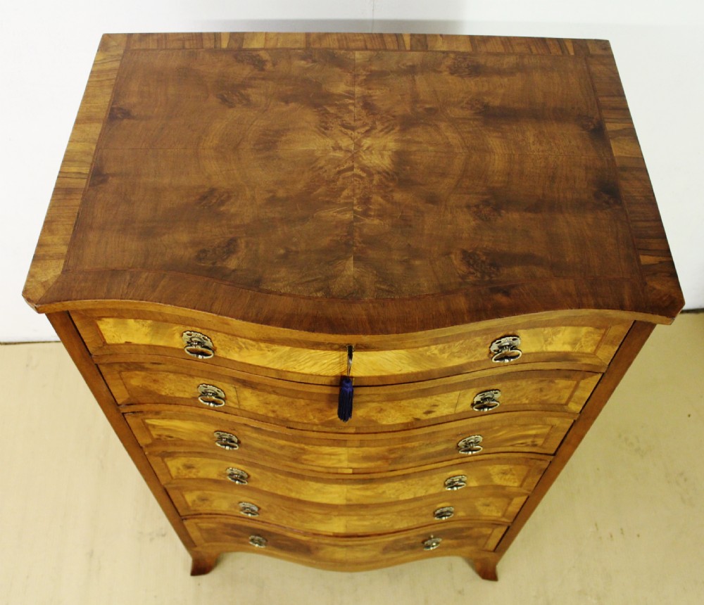 Burr Walnut Serpentine Chest of Drawers View III