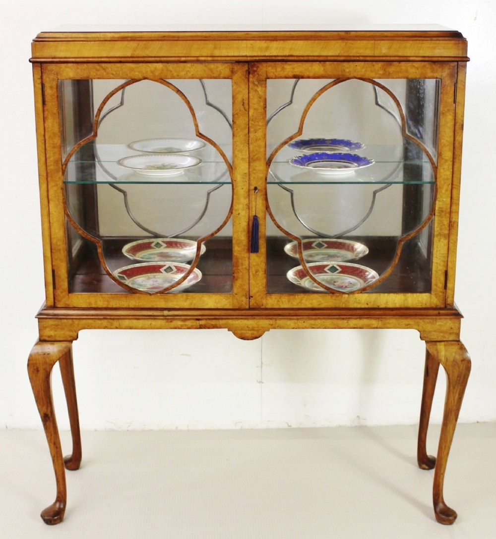 Burr Walnut Queen Anne Style Display Cabinet