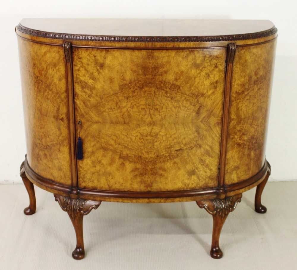 Burr Walnut Half Moon Commode