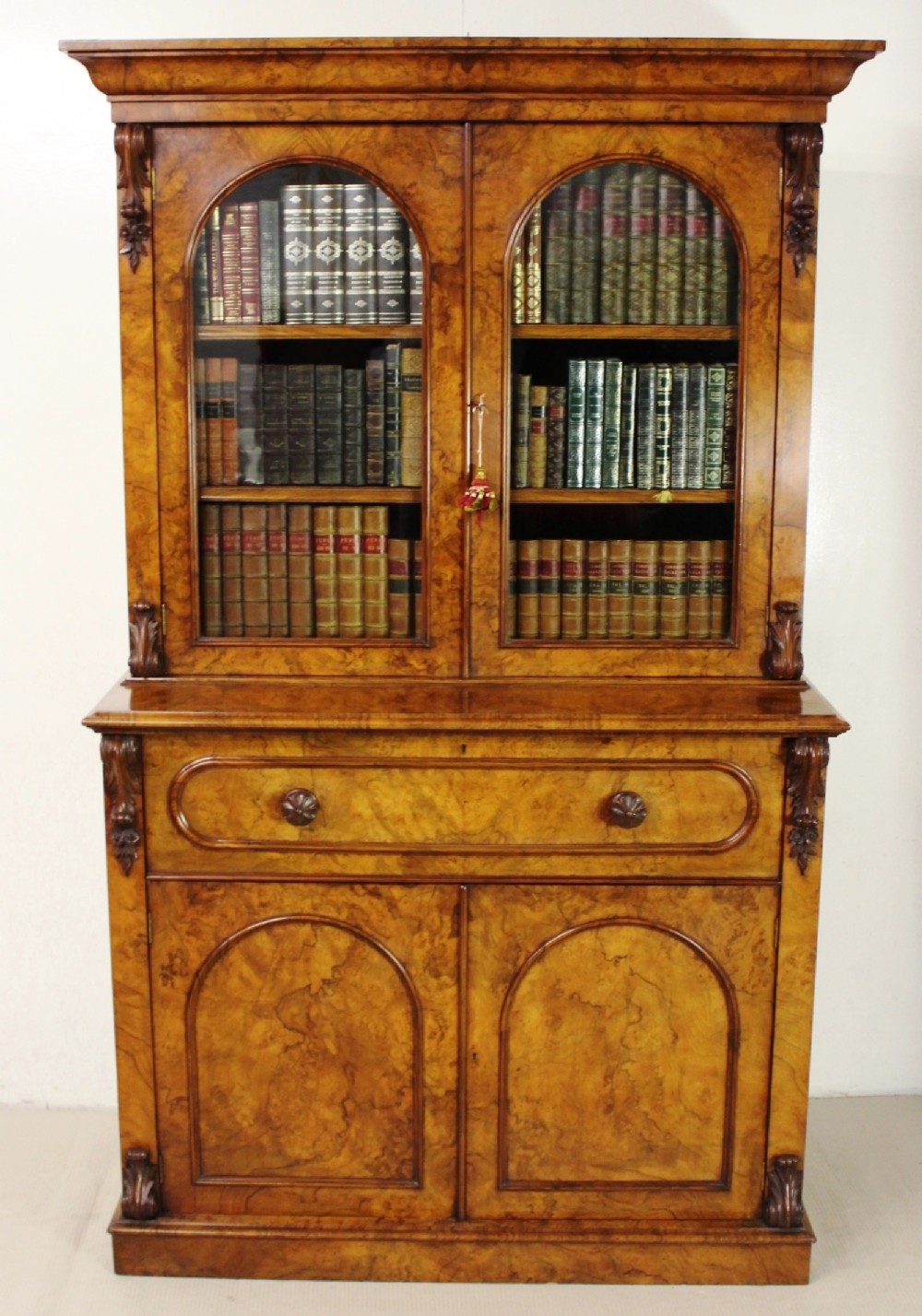 Victorian Burr Walnut Secretaire Bookcase
