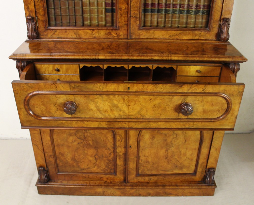 Victorian Burr Walnut Secretaire Bookcase View XVI