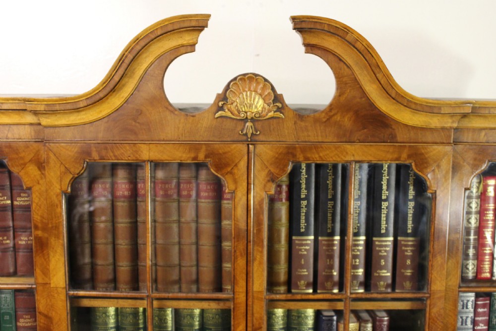 Burr Walnut Breakfront Bookcase View XI