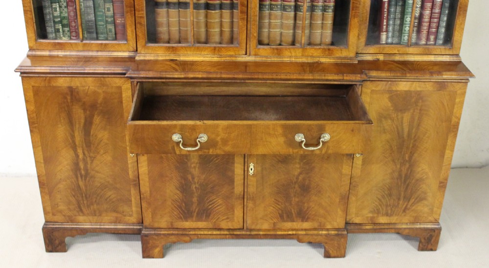 Burr Walnut Breakfront Bookcase View XIII