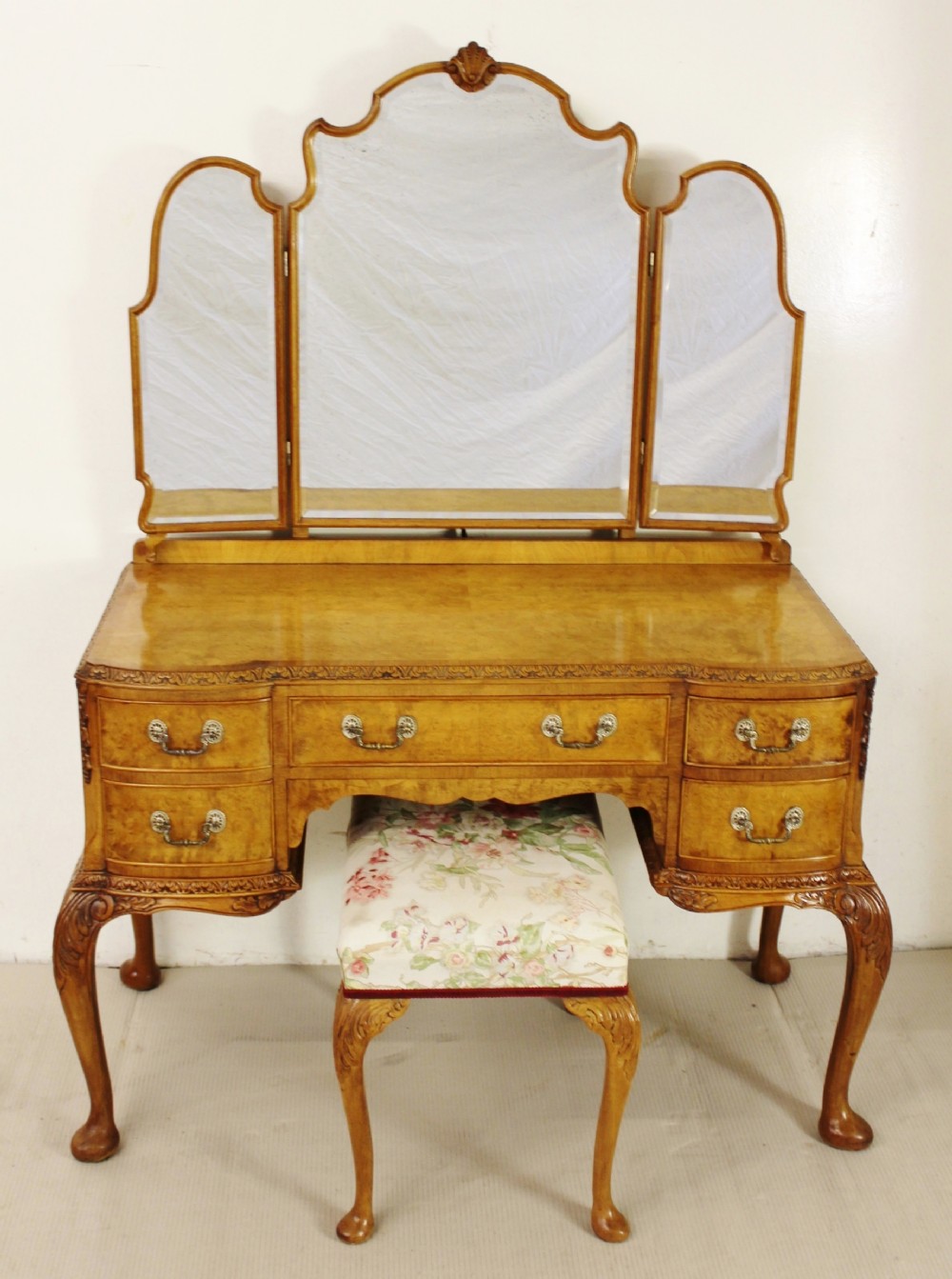 Burr Walnut Dressing Table and Stool