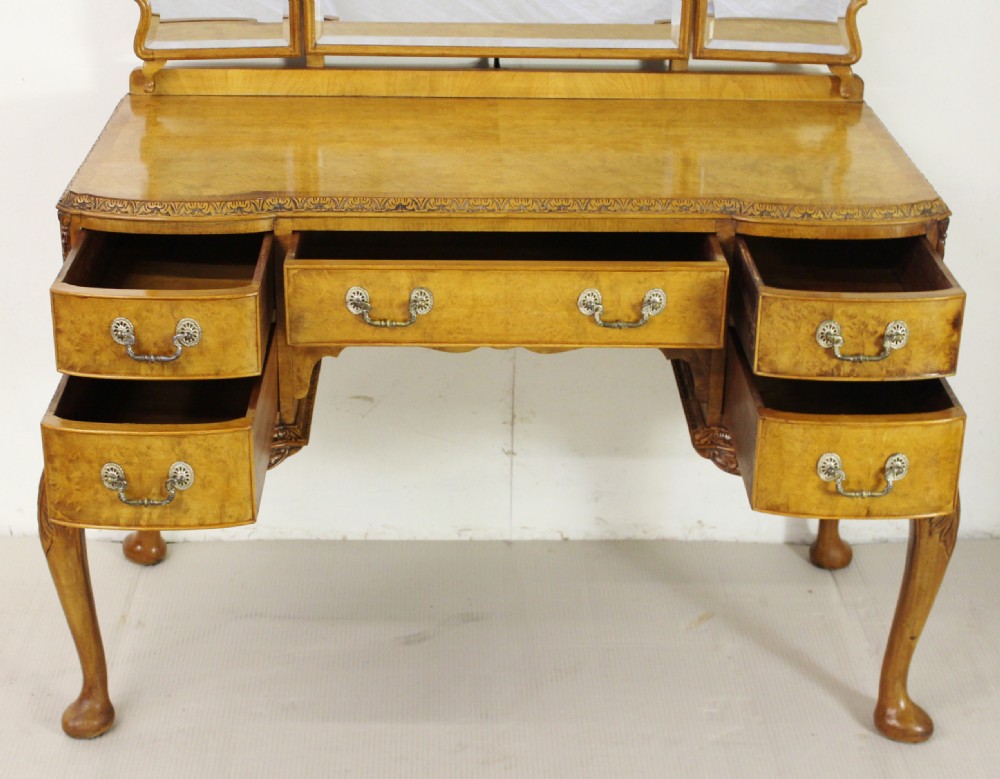 Burr Walnut Dressing Table and Stool View II