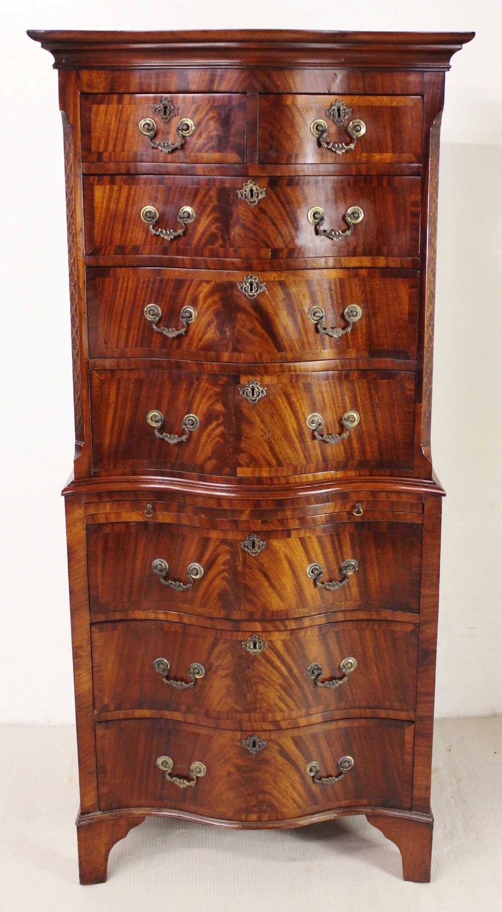 Mahogany Serpentine Fronted Chest on Chest
