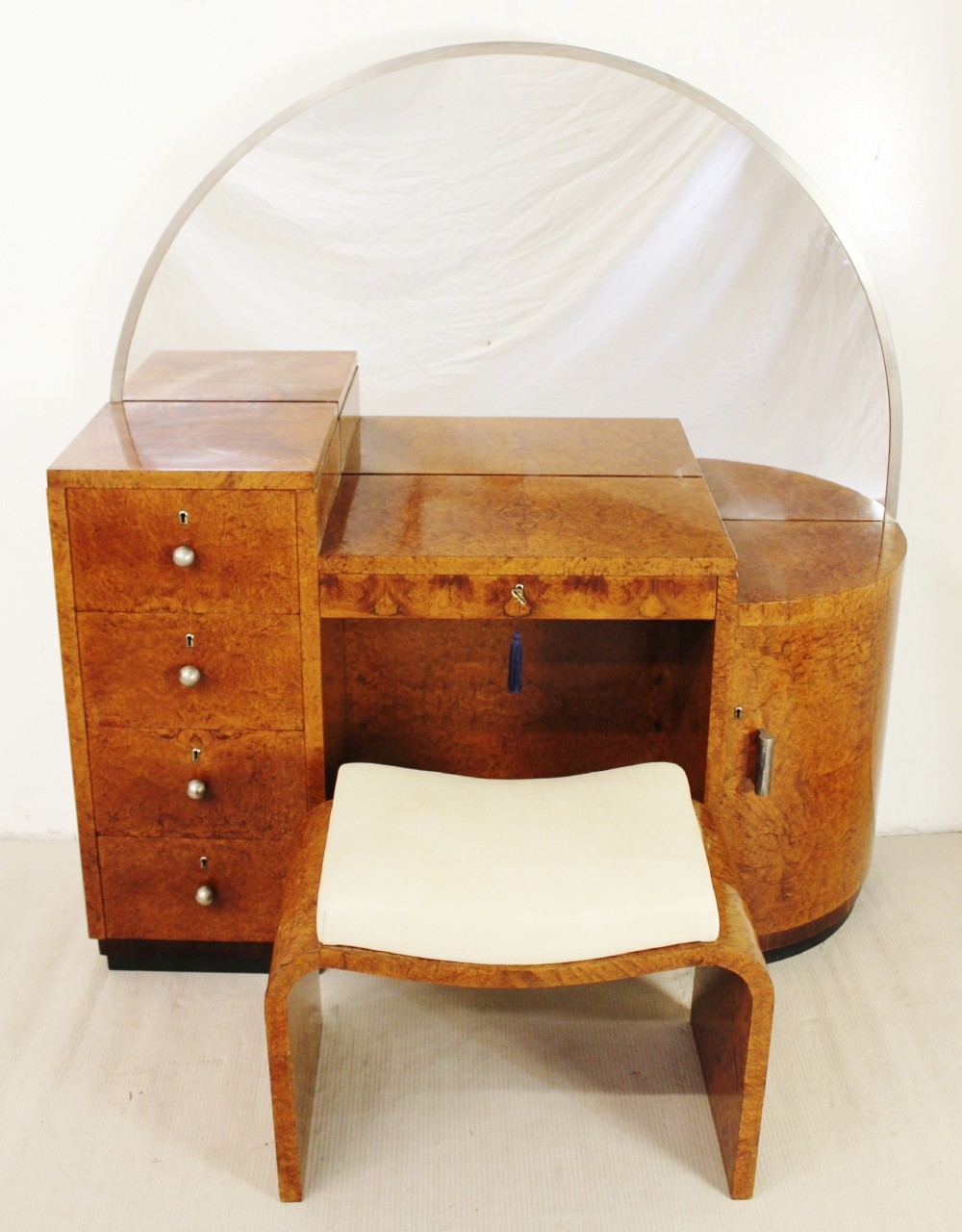 Art Deco Burr Walnut Dressing Table and Stool
