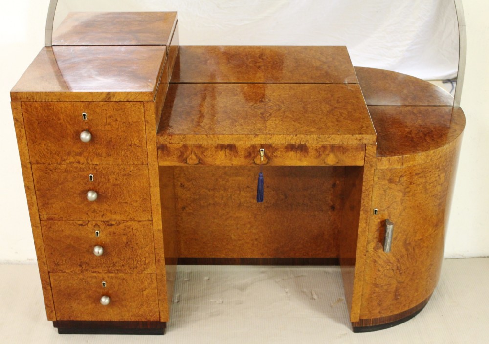 Art Deco Burr Walnut Dressing Table and Stool View X