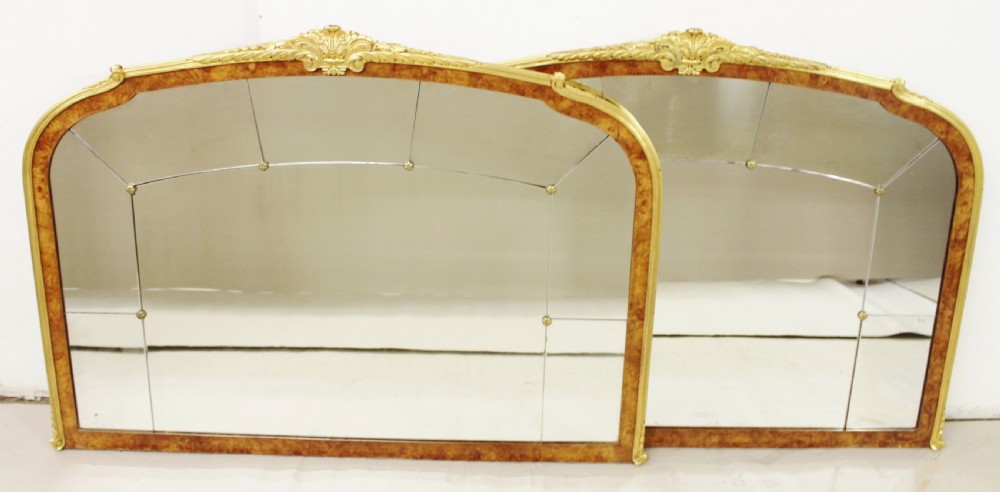 Large Pair of Burr Walnut and Ormolu Mirrors
