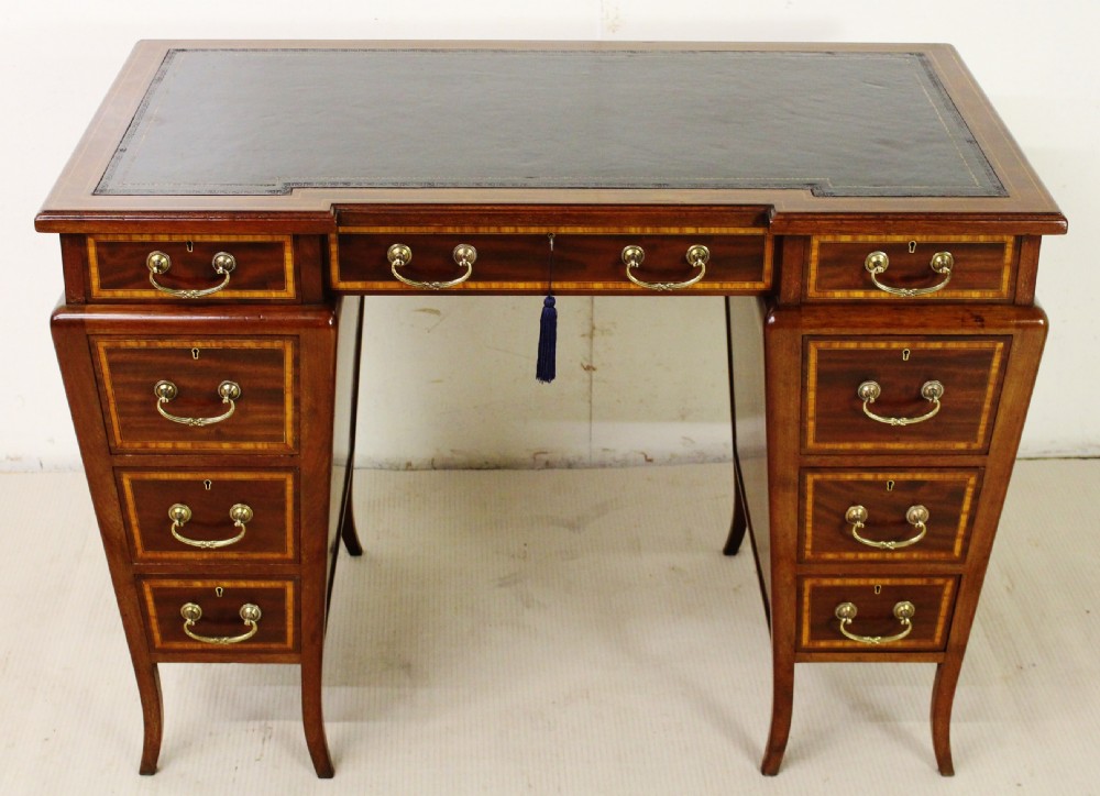 Inlaid Mahogany Pedestal Desk by Edwards and Roberts