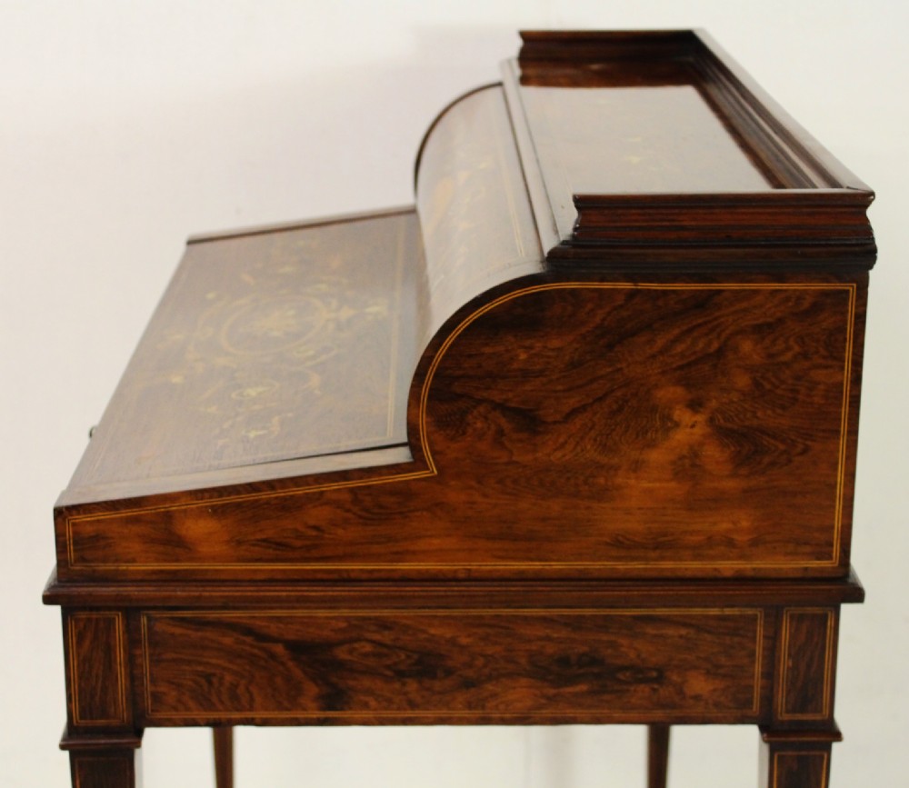 Inlaid Rosewood Cylinder Desk by W J Mansell View V