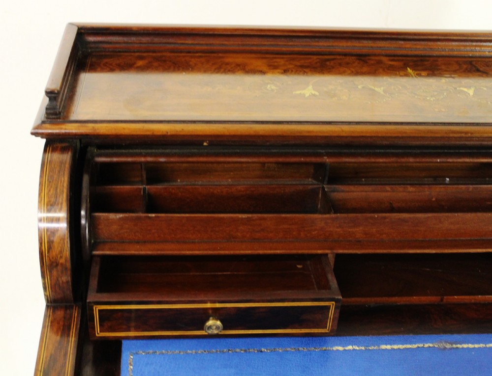 Inlaid Rosewood Cylinder Desk by W J Mansell View XV