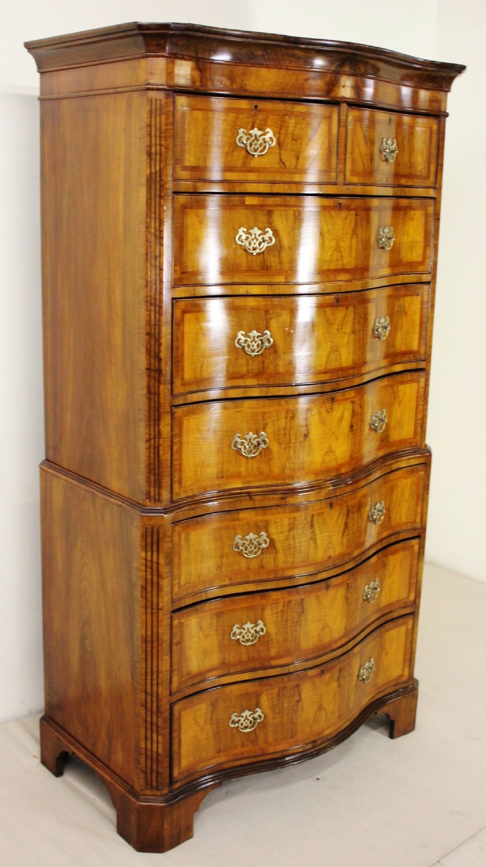 Serpentine Fronted Burr Walnut Chest on Chest