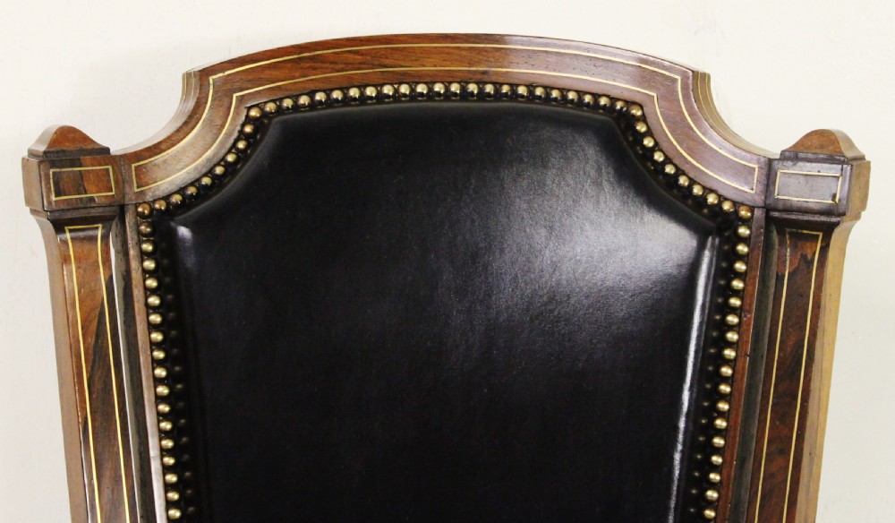 Pair of Brass Inlaid Leather Upholstered Armchairs View IV