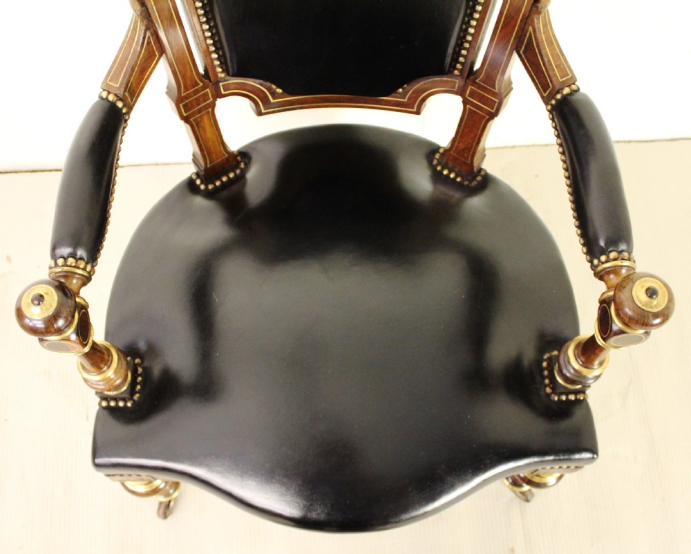 Pair of Brass Inlaid Leather Upholstered Armchairs View V