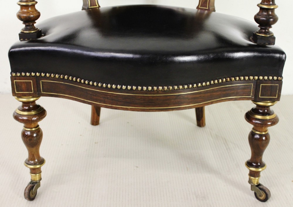 Pair of Brass Inlaid Leather Upholstered Armchairs View XV