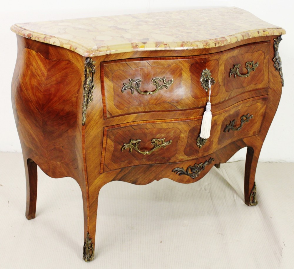 French Kingwood Marble Topped Bombe Commode