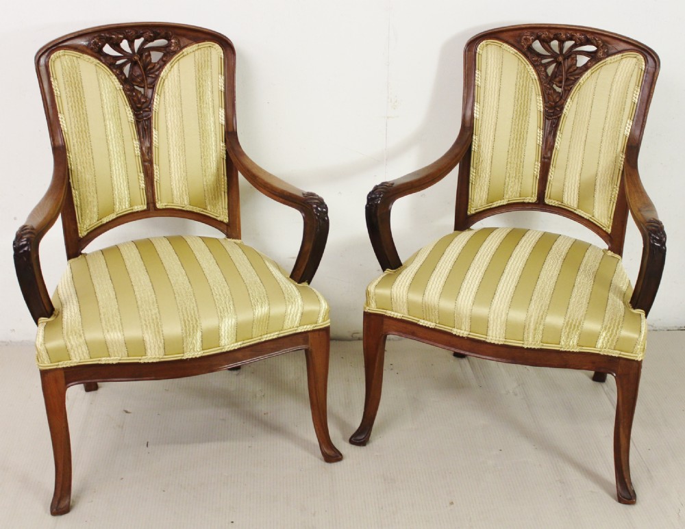 French Art Nouveau 3 Piece Walnut Salon Suite View III